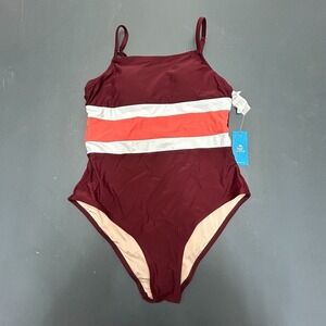 Cupshe One Piece Swimsuit Women's Medium Maroon Colorblock Adjustable Straps NWT